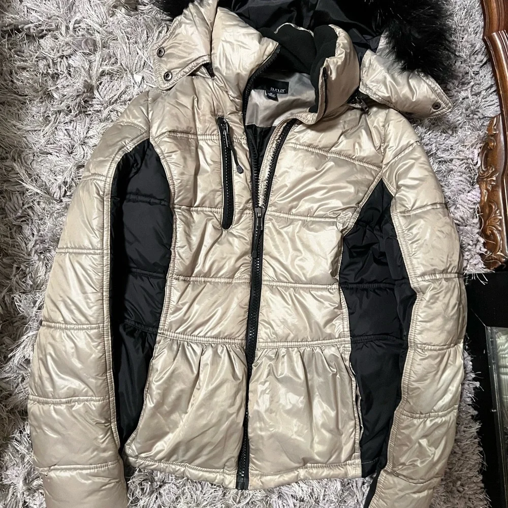 a.n.a Metallic Beige and Black Puffer Jacket - Picture 2 of 10